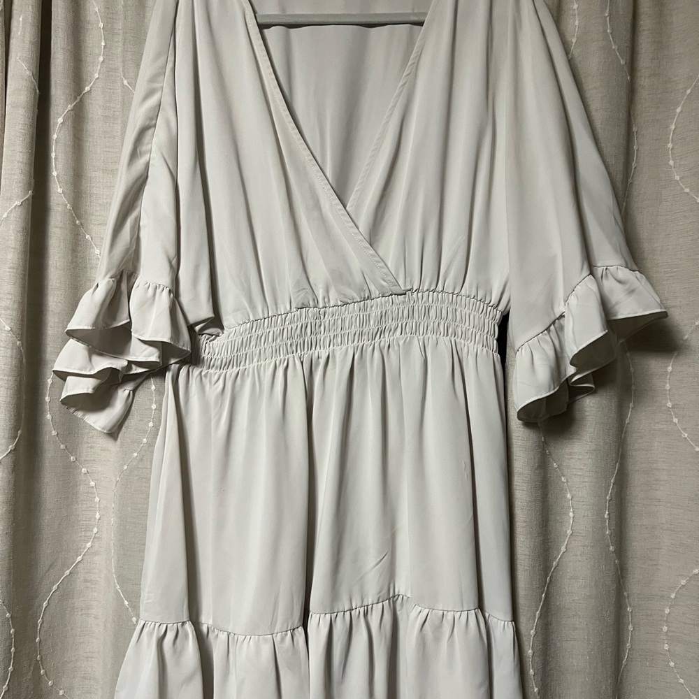 White midi v neck dress